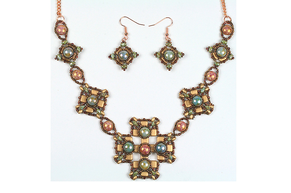 2-hole candy bead byzantine necklace and earrings