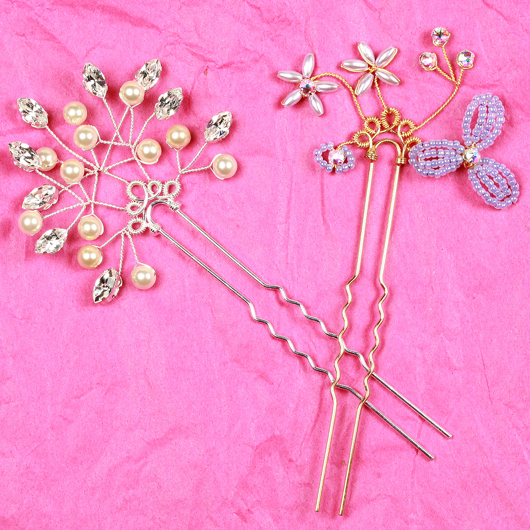 Bridal hair accessories - long hair pins with sprays of flowers